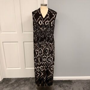 Chicos 2 (L 12/14) Maxi Dress Brown Ivory Medallion Geometric Print Sleeveless